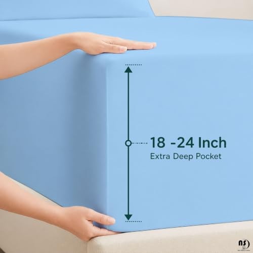 4 Piece Extra Deep Pocket Sheet Set, 100% Egyptian Queen Light Blue Solid gallery