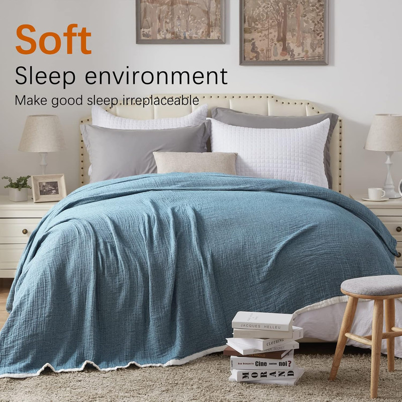 SE SOFTEXLY Cotton Muslin Throw Blanket for Adults,Breathable 4-Layer Yarn Dyed gallery