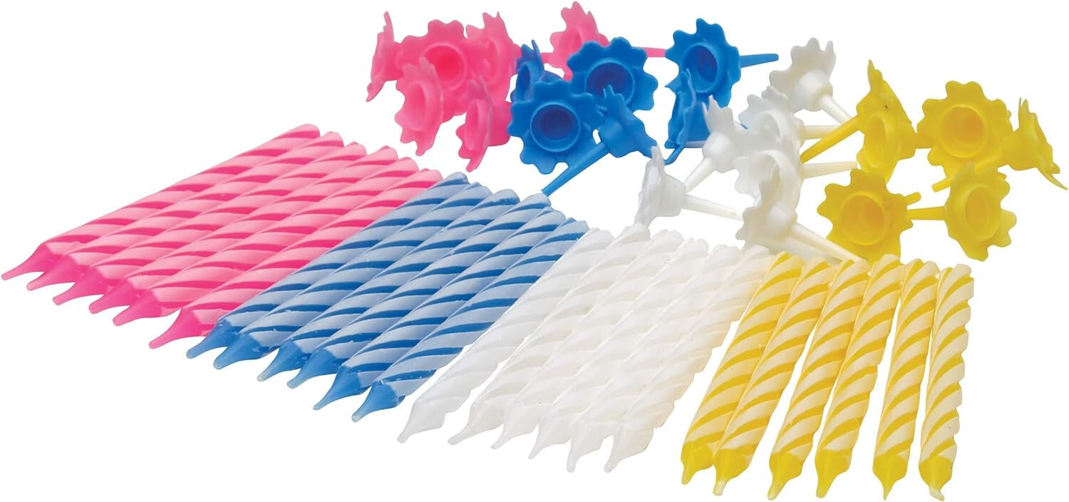 20 Pack Birthday / Celebration Cake Candles With 20 Holders Multi-Coloured. gallery