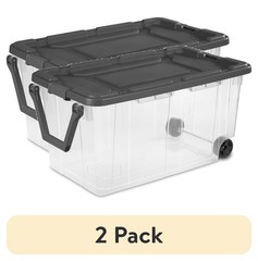 2 Pack Sterilite 160 Quart Wheeled Storage Bin Clear Pull Handle Tote