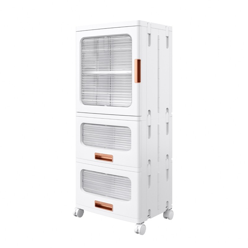 Multi Height Slim Storage Cabinet with Wheels Stackable Foldable Clear Door gallery