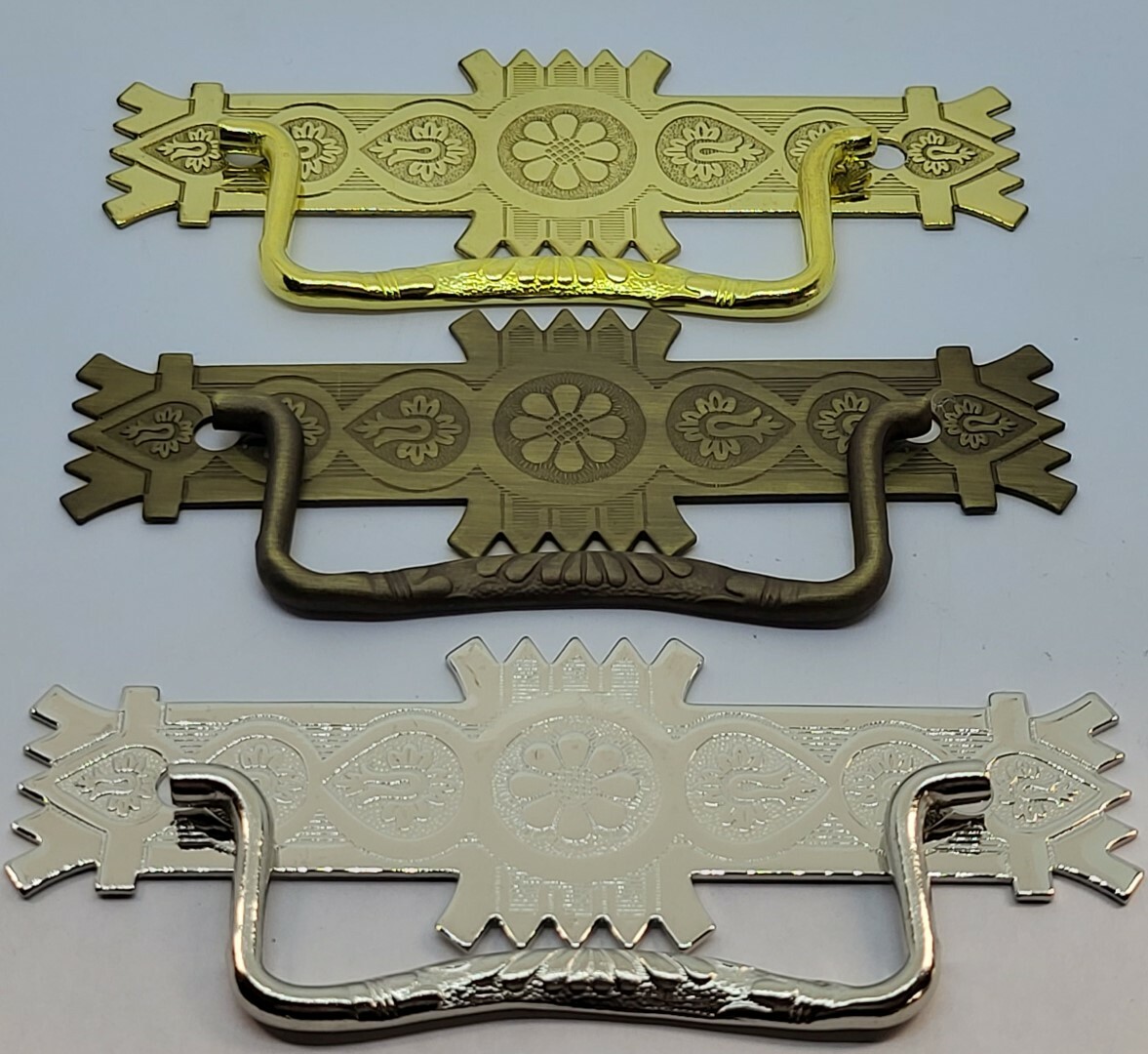 Large & Small Eastlake Victorian Style Stamped Brass Drawer Pull antique handle gallery