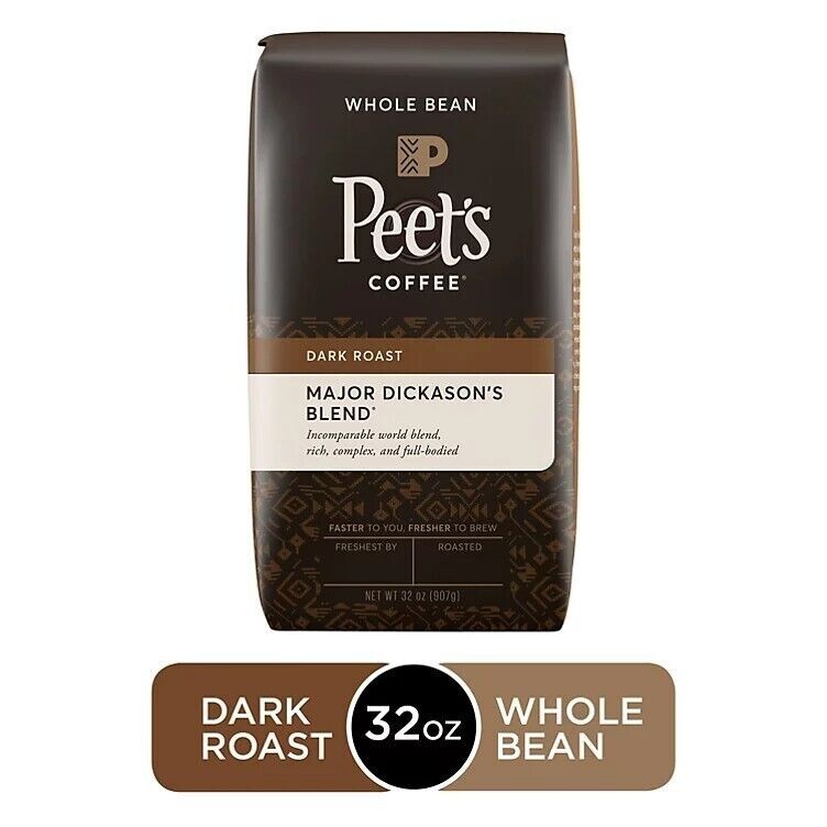 2 Packs Peet's Coffee Major Dickason's Blend Deep Roast, Whole Bean, 32 oz. each gallery