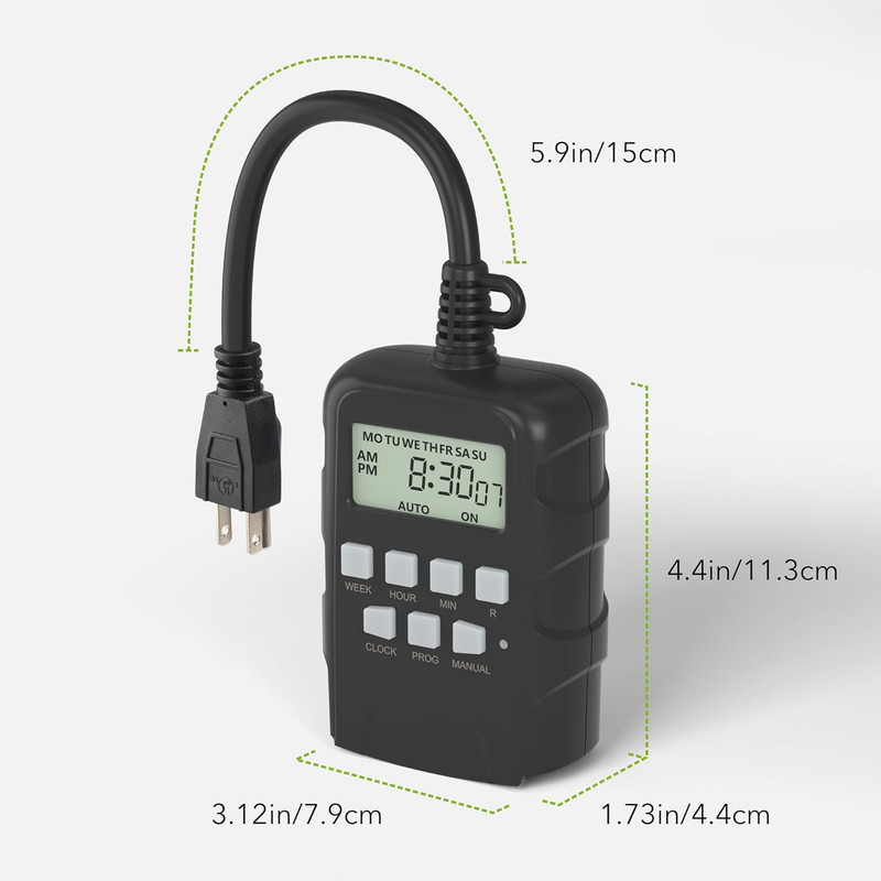7 Day Outdoor Heavy Duty Digital Programmable Timer, 125VAC, 60Hz, Dual Outlet, gallery