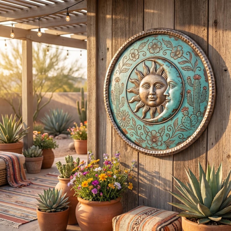 Sun Moon Metal Wall Art, Celestial Boho Outdoor Decor gallery