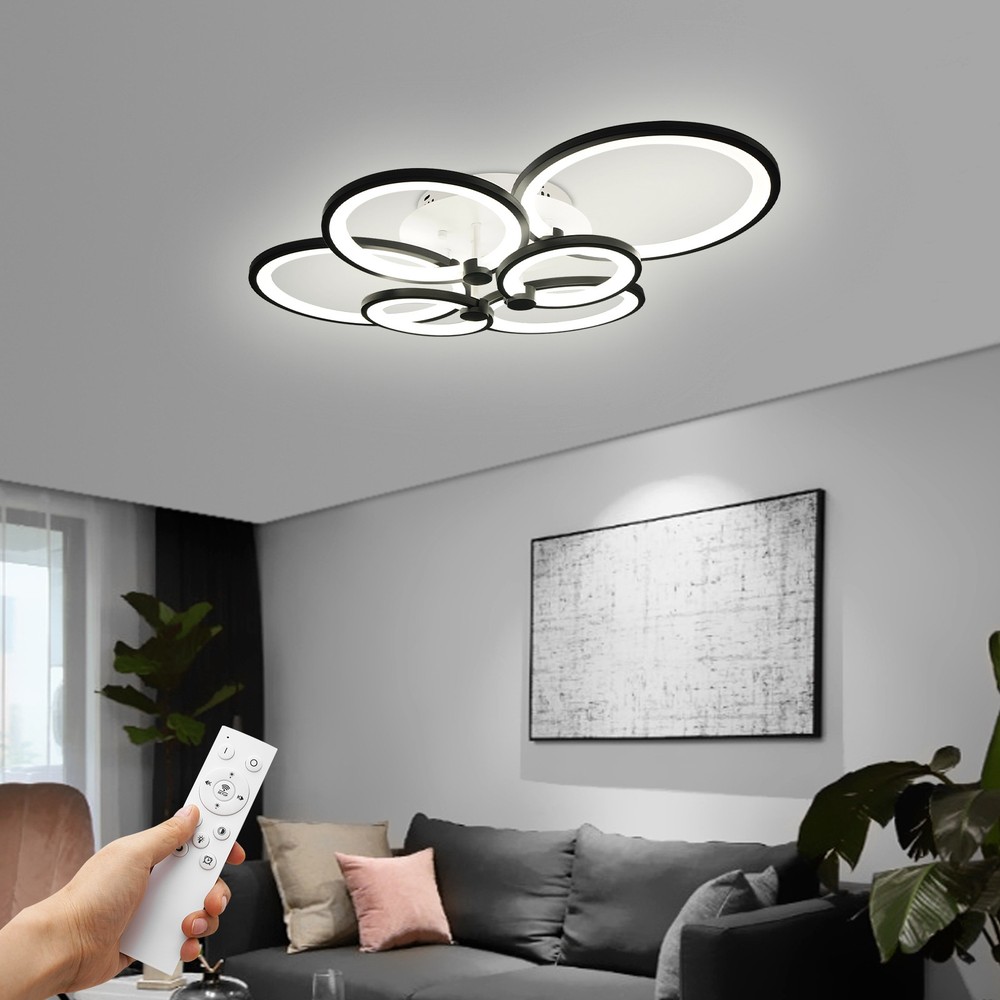 Led Ceiling Light 3500k-6500k Flush Mount Fixture Dimmable 6 Rings Daylight