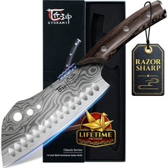 Cleaver Chef Knife with Herb Stripper, 7″ Asian Kitchen Knife 3-in-1 Combined…