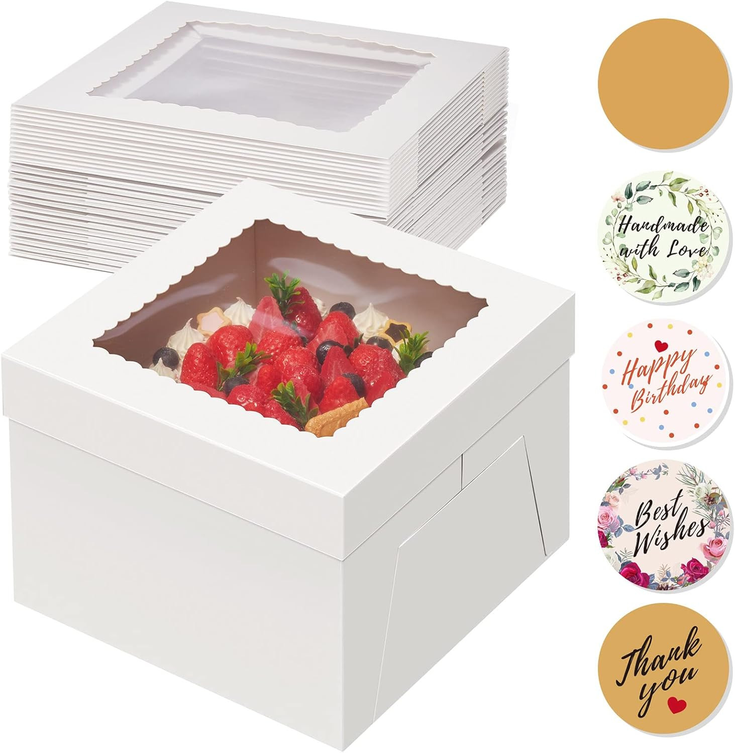 Kootek 15pcs Cake Boxes, 10x10x8 Inches Tall Cake Box with Window, White Bakery gallery
