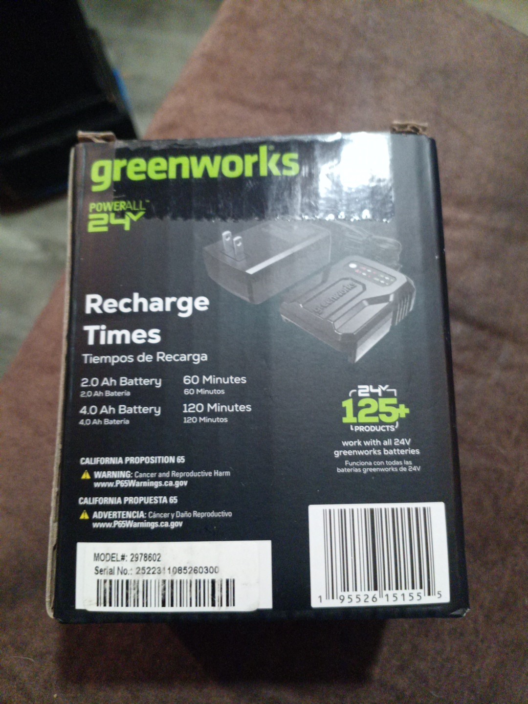 Greenworks 24V Genuine Compact Battery Charger 24 volts + owner's manual NIB gallery