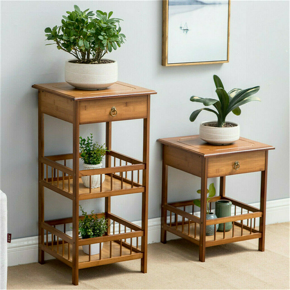 Bamboo Side Table Bedside Couch Chairside End Table Multipurpose Nightstand Draw gallery