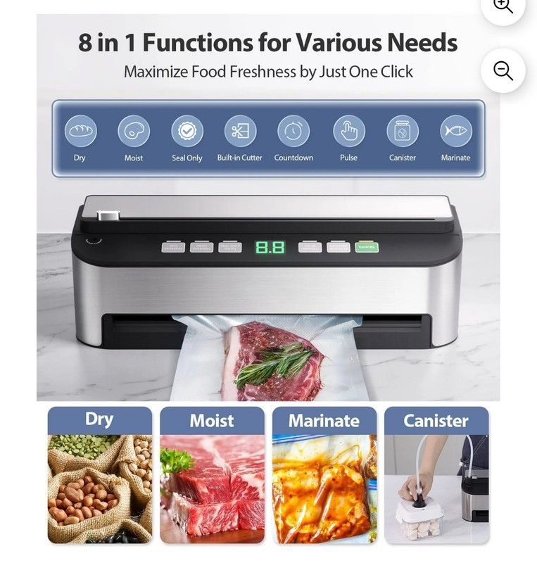 Beelicious 85KPA Fully Automatic 8-IN-1 Food Sealer with Bags Storage, Build-in gallery