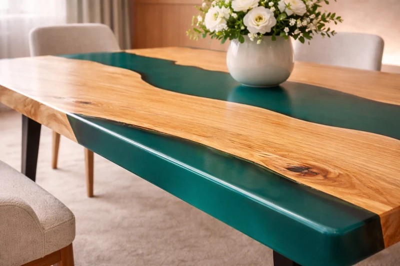 Live Edge Emerald Epoxy River Dining Table Top Modern Wood Luxury Resin gallery