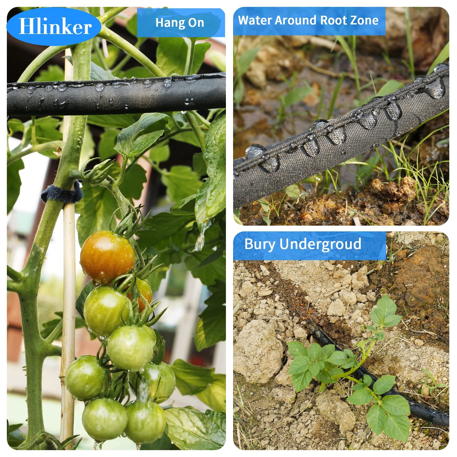 Soaker Hose 75 FT 1/2 Flat Heavy Duty Double Layer Drip Irrigation Hlinker Beds gallery