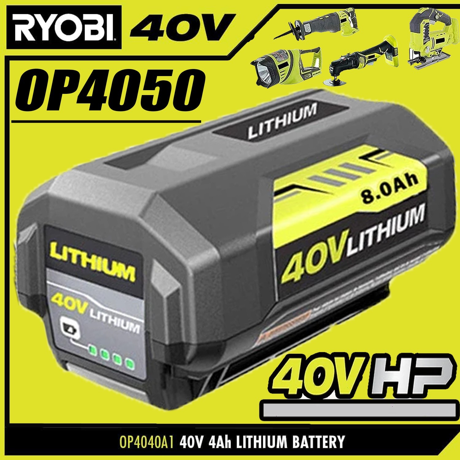 2PACK 4PACK 8.0Ah Battery 40 Volt for Ryobi 40V Lithium OP40602 Battery with LED gallery