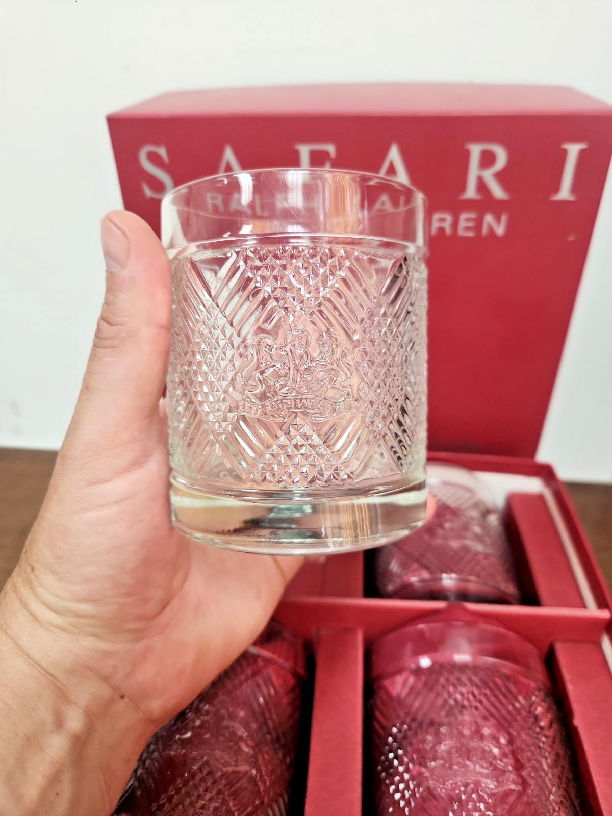 NIB SAFARI DOUBLE OLD FASHIONED ROCKS TUMBLERS IN BOX BY RALPH LAUREN gallery