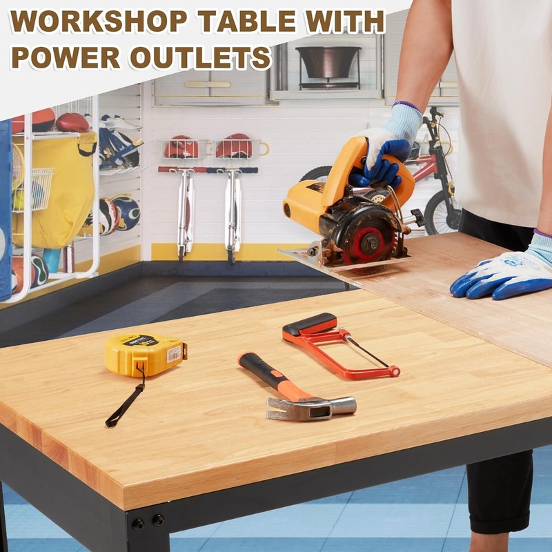 Height Adjustable Workbench 48"x 24" Large Capacity Heavy-Duty Power Outlets gallery
