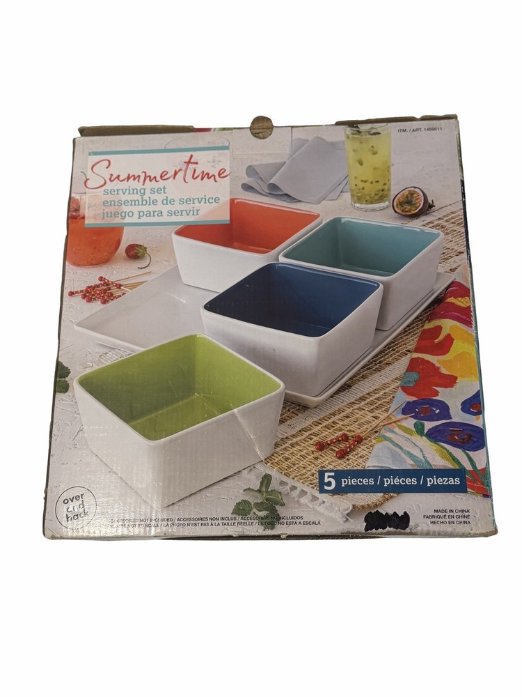 Overandback, 5-Pc "Summertime" Serving Square Platter Tray + Bowl Set