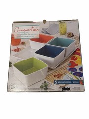 Overandback, 5-Pc “Summertime” Serving Square Platter Tray + Bowl Set