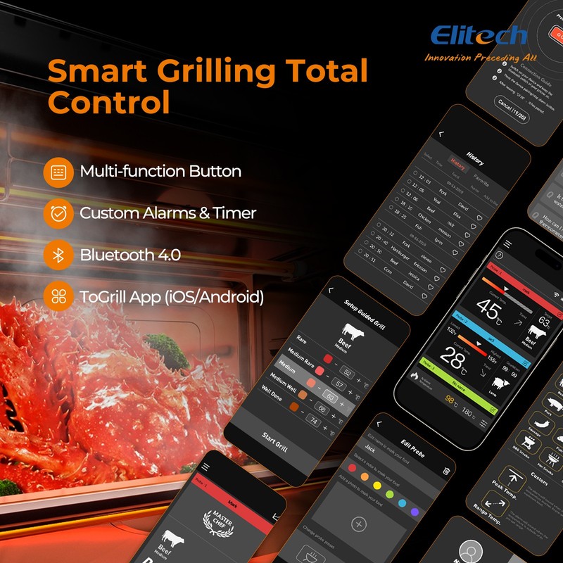 Bluetooth 4 Probe Meat Thermometer Wireless Roast BBQ Turkey Kitchen Cooking gallery