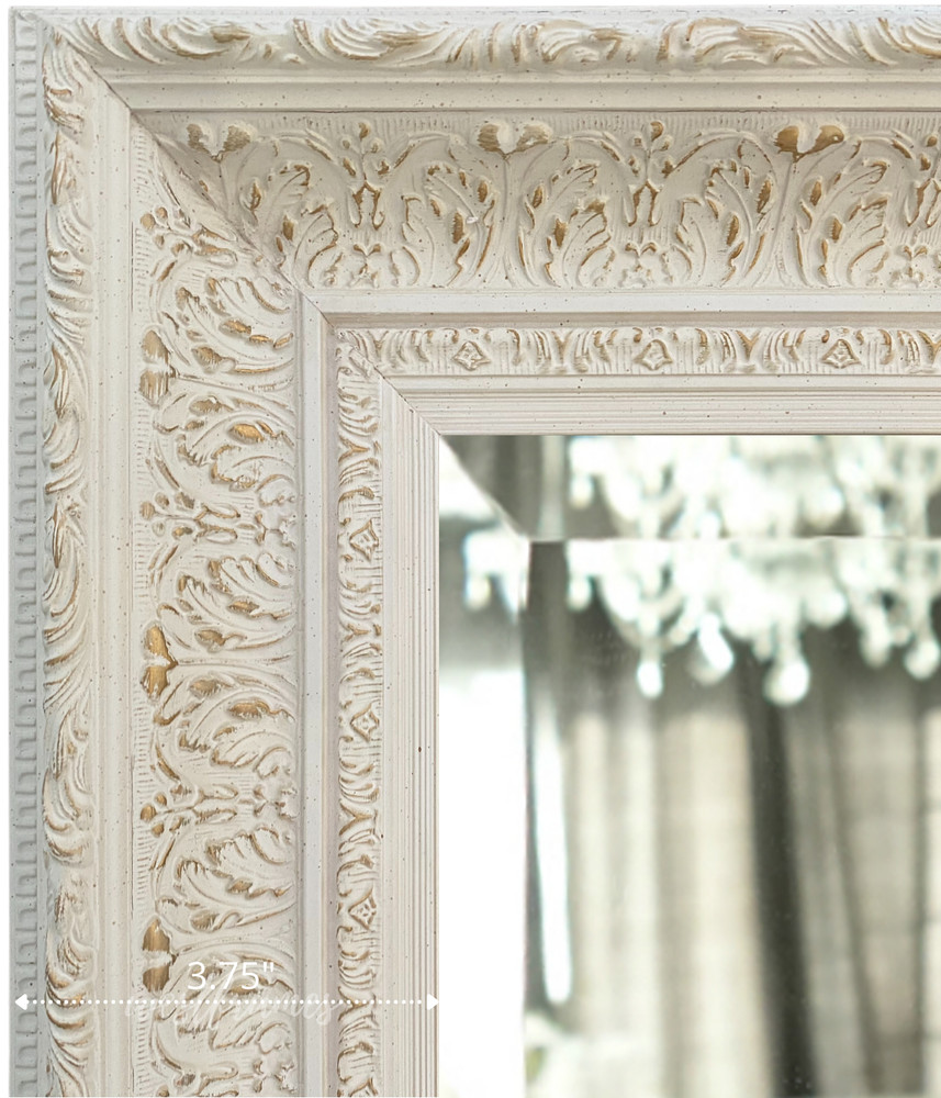West Frames Elegance Ornate Embossed Wood Framed Wall Mirror Antique White Gold