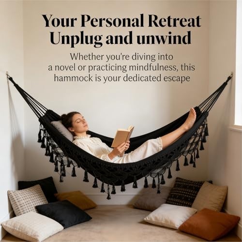 Double Hammock Macrame Boho Cotton with Hanging Ropes 485LBS Capacity Camping gallery