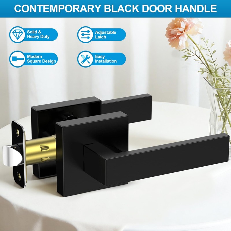 10 Pack Matte Black Door Handles Interior, Passage Door Knobs Closet Door Levers gallery