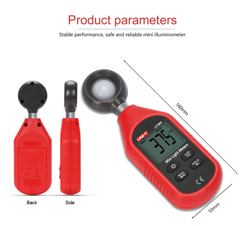 UNI-T Digital illuminance Light Meter Lux meter Photometer 0~199,900Lux Fc Test gallery