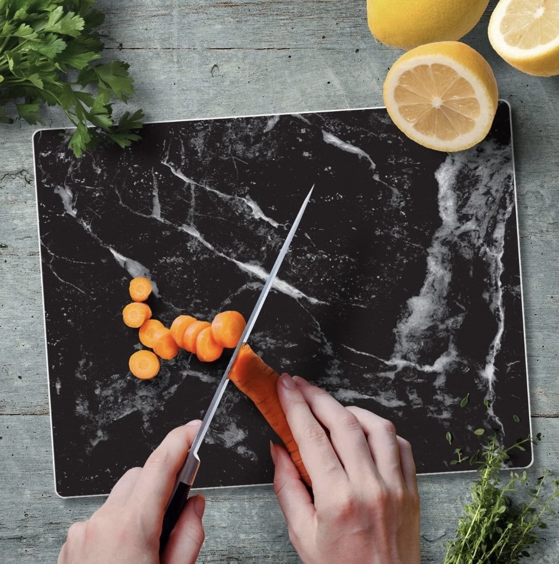 CounterArt Black Marble Design Glass Cutting Board 10 x 8 NEW Sealed gallery