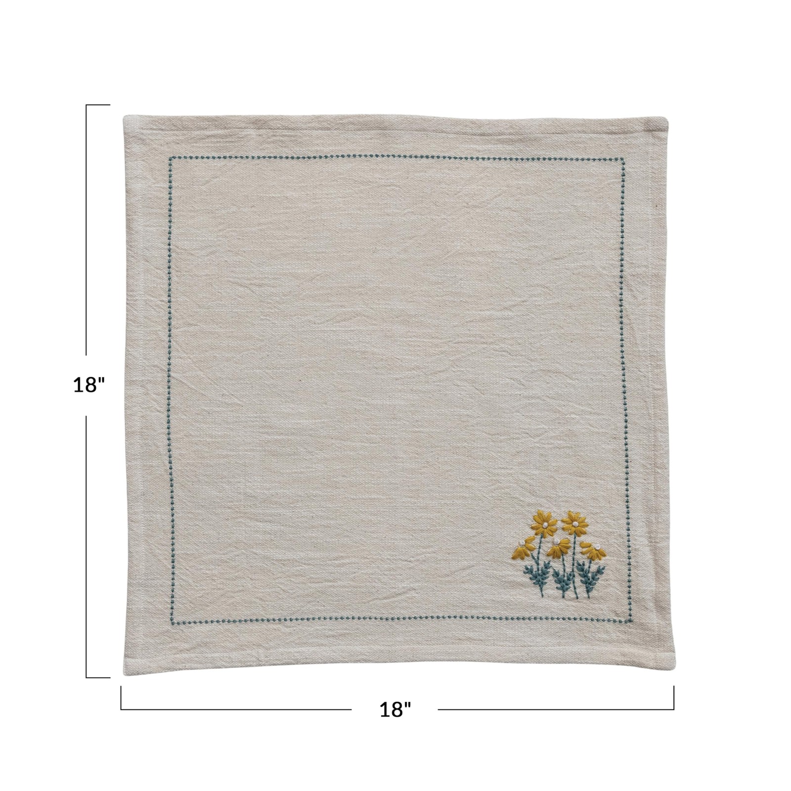 Creative Co-Op Floral Hand-Embroidered Cotton Napkins, Multicolor, Set of 4 gallery