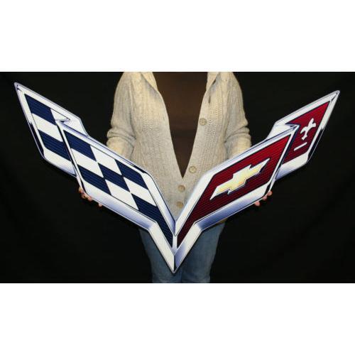 Corvette C7 Stingray Crossed Flags Emblem Steel Sign gallery