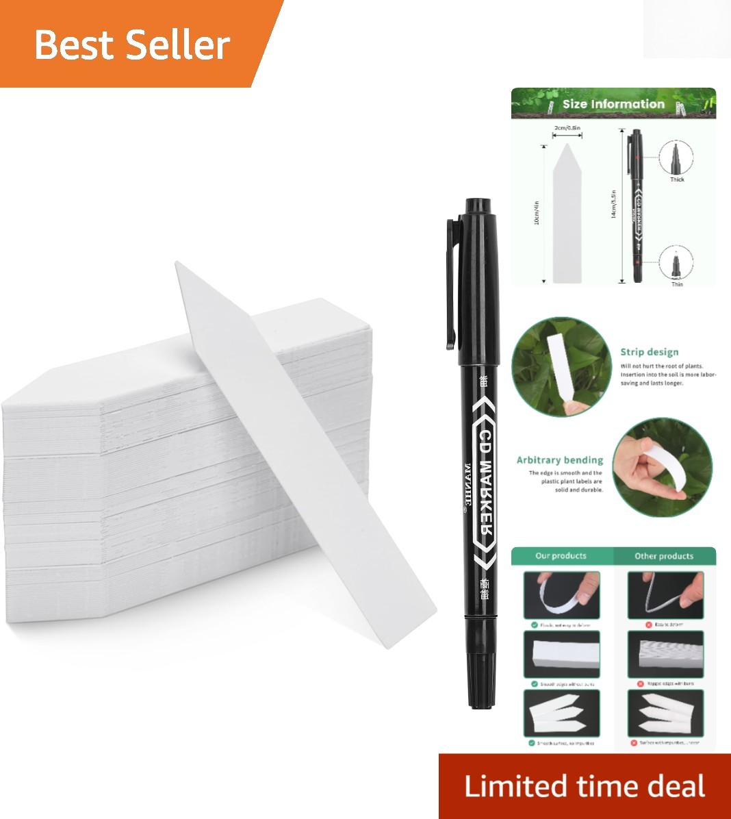 Sturdy 4-Inch Garden Stake Tags - 100 Pcs Flexible Plastic Plant Labels in White gallery