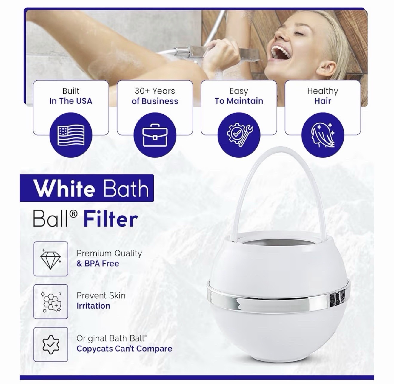 Crystal Quest Bath Ball Filter White Multi-Stage 2500 Gallons Chlorine Removal gallery