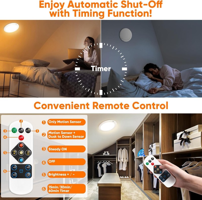 2× Rechargeable Ceiling Lights w/ Remote Wireless Battery Operated Motion Sensor gallery