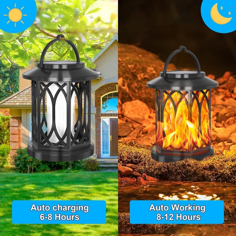 2 Pack Hanging Solar Lights Lantern Outdoor Flickering Flames Solar Outdoor US gallery