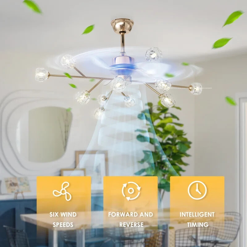 42'' Ceiling Fan with 12-light Sputnik Crystal Chandelier 6 Speeds and Reverse gallery