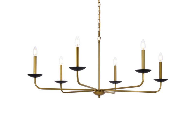 Chandelier Ceiling Light Fixture Brass and Black Living Room or Dining Room 42" gallery