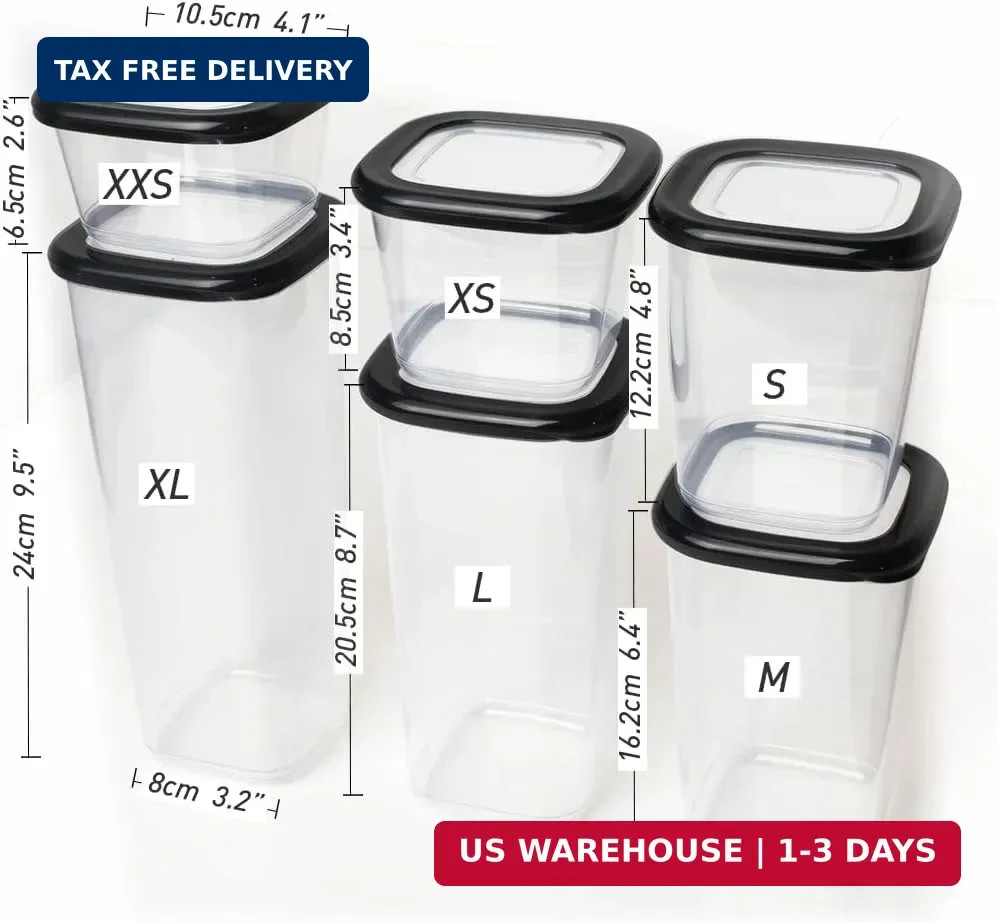 6 Pack Plastic Food Storage Containers with Lids Stackable Pantry Set gallery