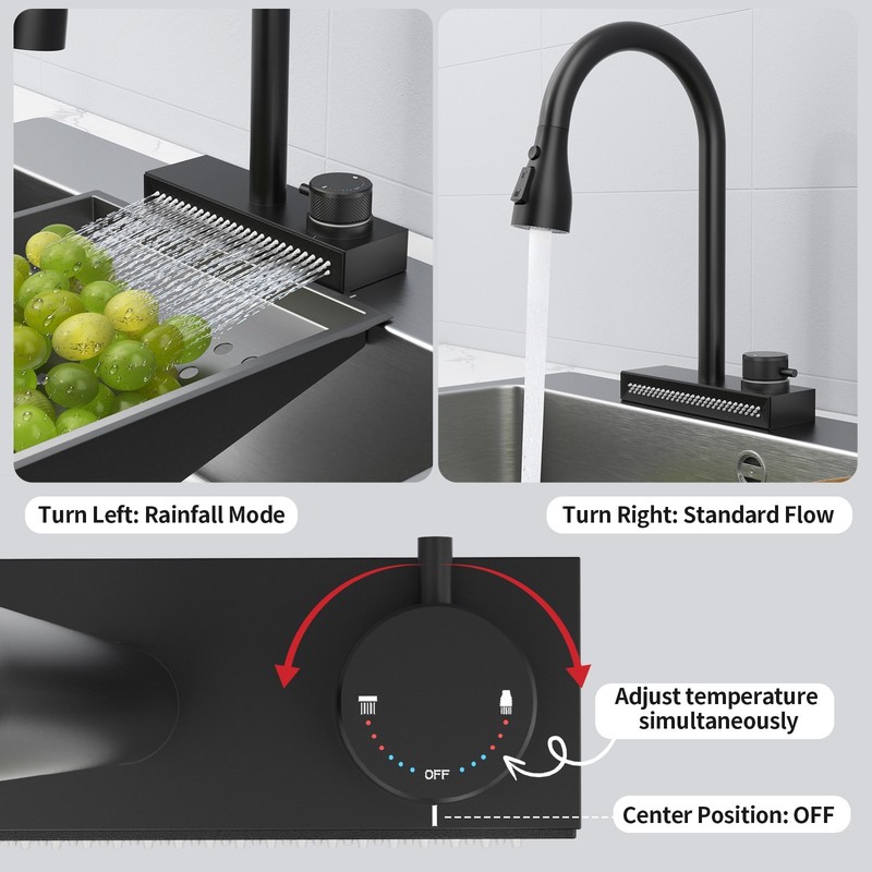 Black 3-function Pull-down Rain Kitchen Faucet gallery