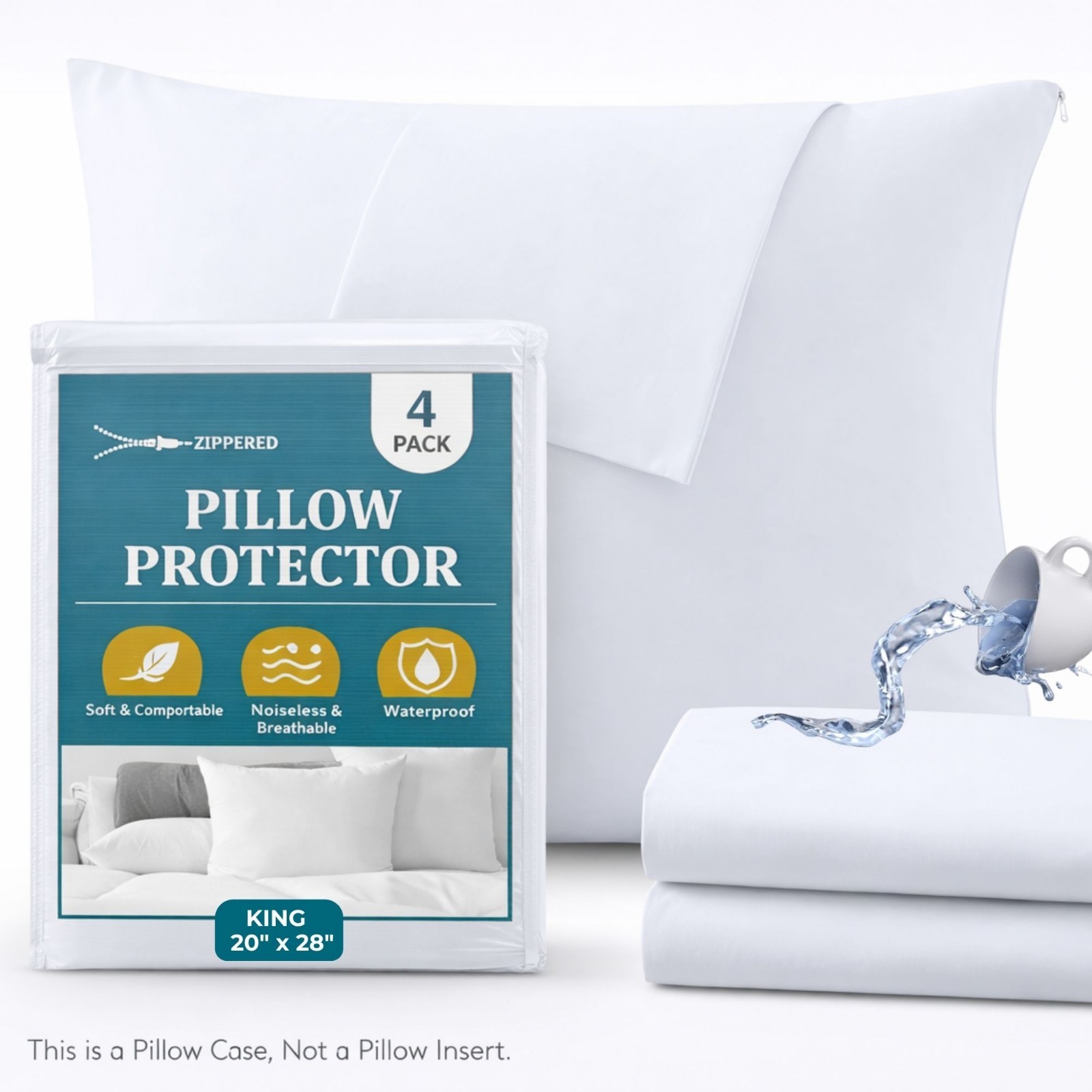 100% Waterproof Pillow Protectors With Zipper 2 Pack Standard Queen King Size gallery