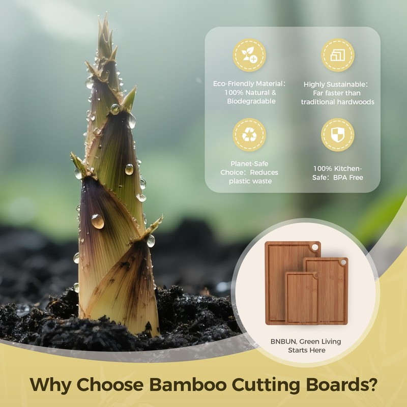 Bamboo Cutting Board for Kitchen – 3-Piece Wooden Boards with Juice Grooves, ... gallery