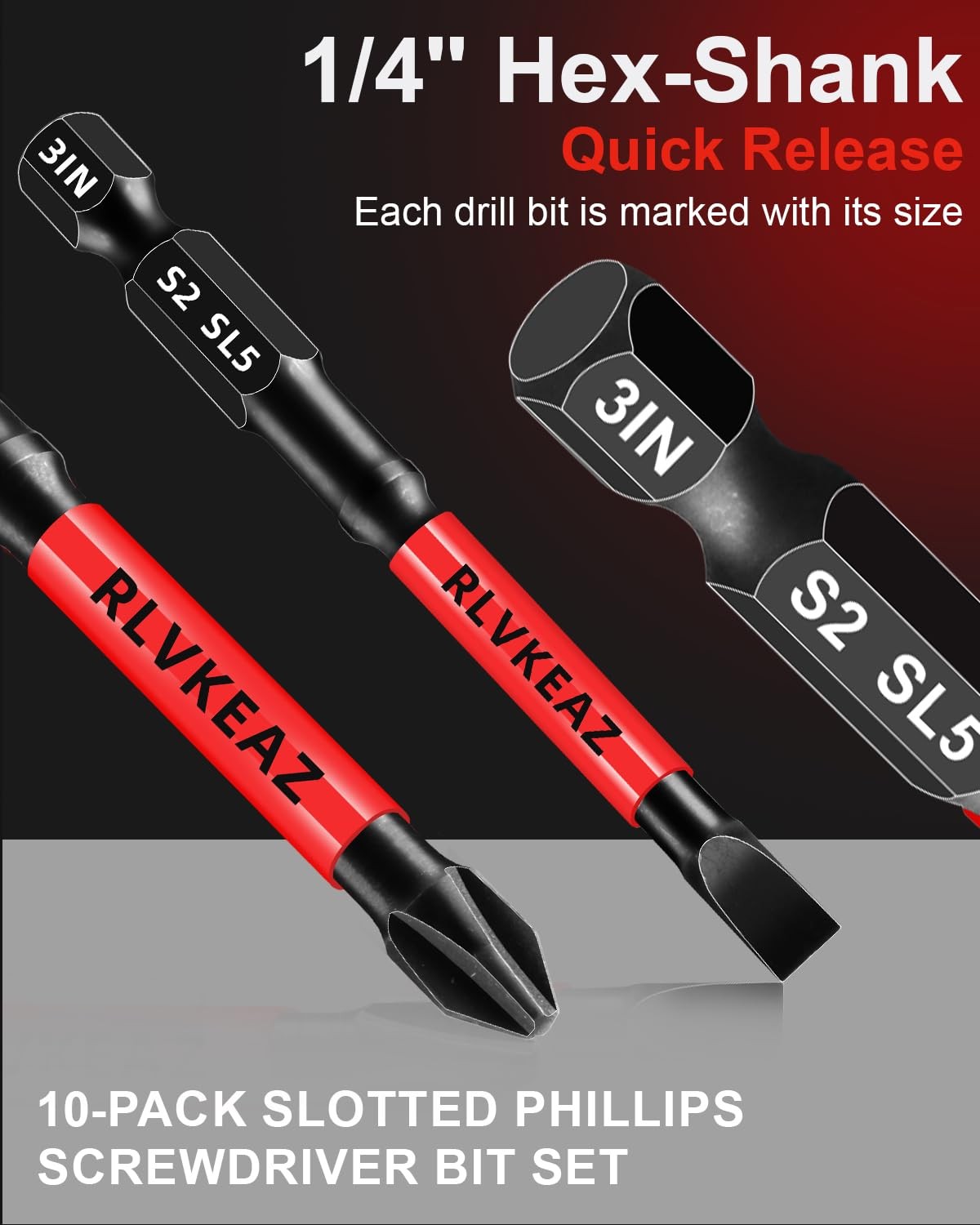 3" Magnetic Screwdriver Bits Set - Phillips & Slotted, Hex Shank for Drills gallery