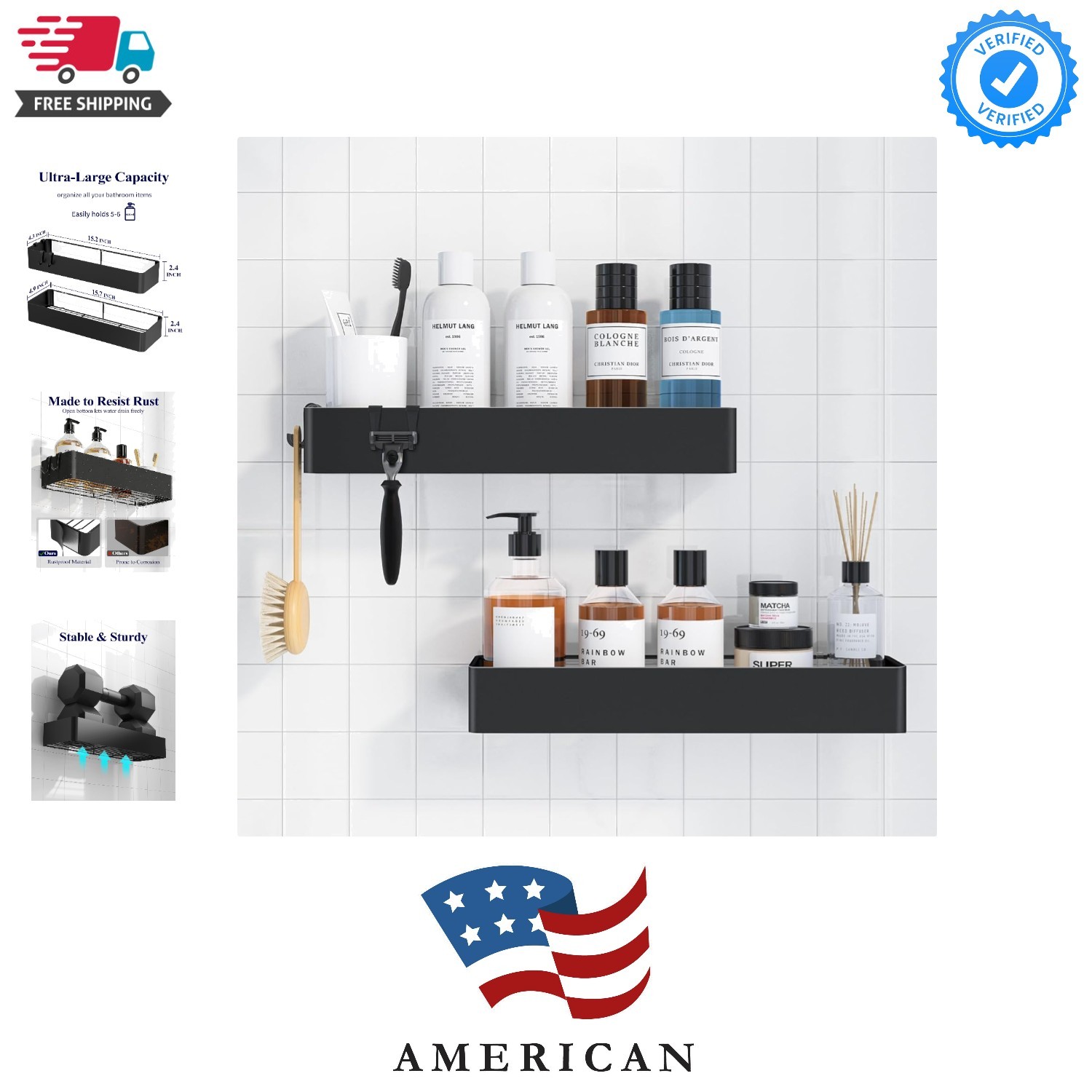 Shower Caddy - 2 Pack Adhesive Shower Organizer, Rustproof Metal Shelves, No-... gallery
