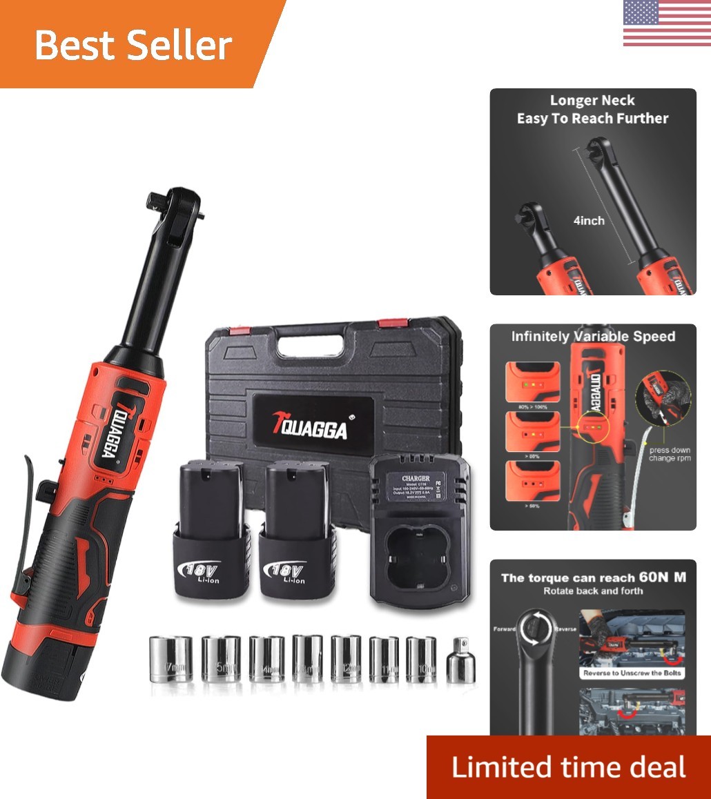 18V Battery-Powered Ratchet Wrench - 2 Batteries, 45 FT-LBS Torque for Mechanics gallery