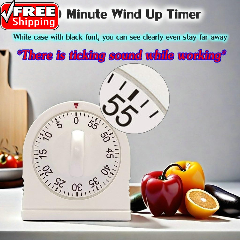 60 Minute Wind up Timer, Visual Mechanical Timer with Loud Alarm, Manual Countdo gallery