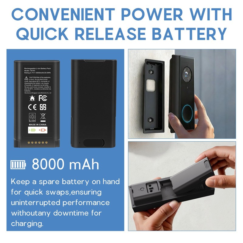 8000mAh Battery for eufy E340/C31 Video Doorbell Rechargeable With USB-C Cable gallery