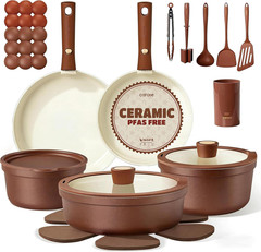 22Pcs Ceramic Cookware Set, Pots and Pans Set Non Stick Removable Handles, Non T