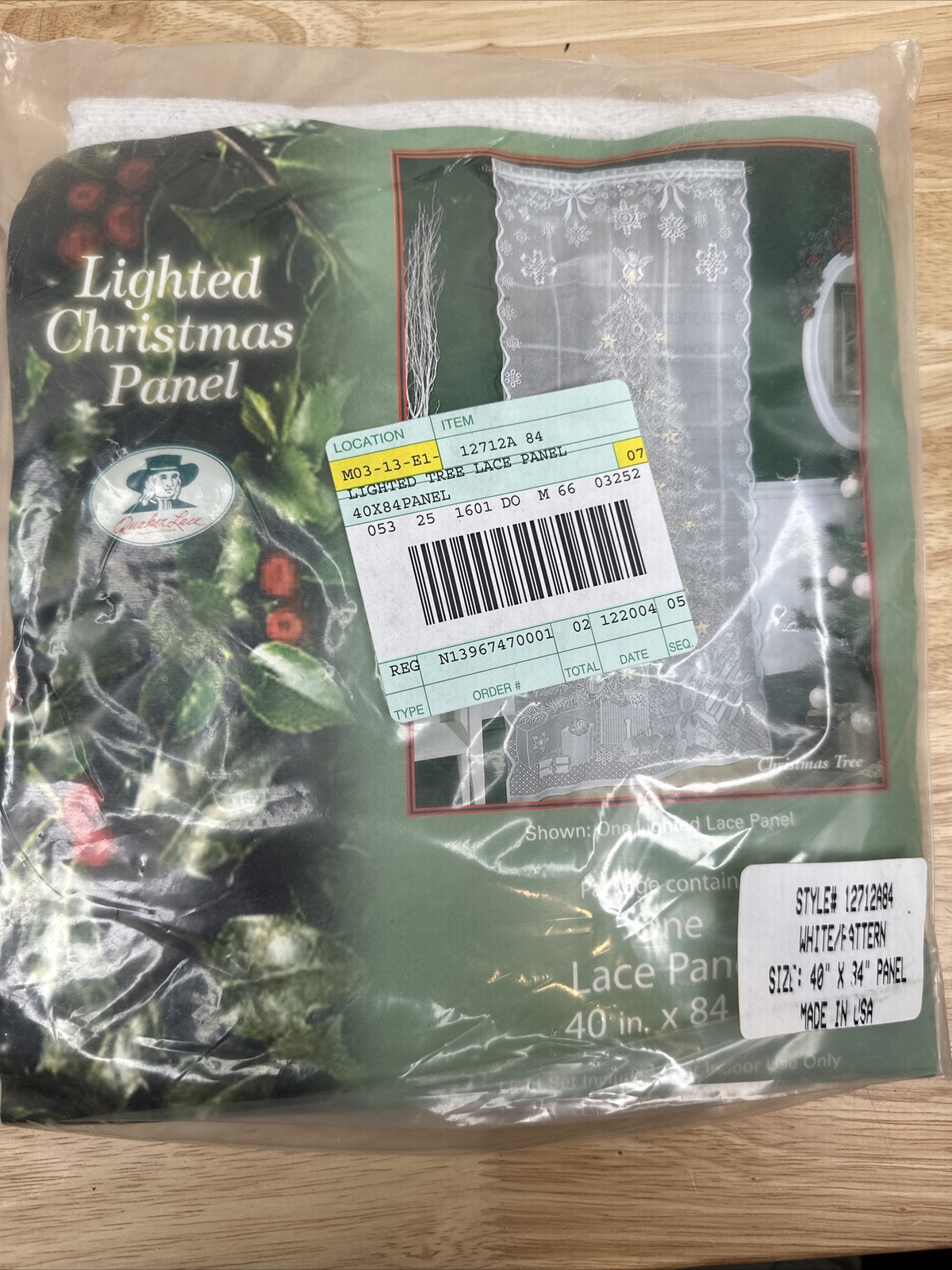 Christmas Tree Lace Curtain Panel 40" x 84" Quaker Lace 20 Light Kit Included gallery