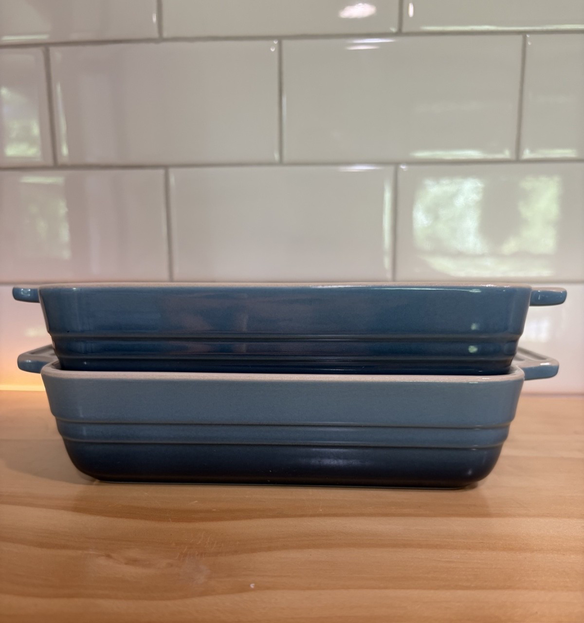 Le Creuset Stoneware Small Rectangular Baking Dishes 18cm Set of 2 ~ MARINE NWT gallery