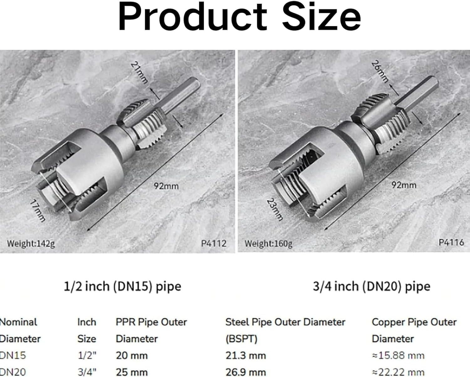 2Pcs 1/2''&3/4'' Water Pipe Integrated Internal & External Pipe Threading Tool gallery