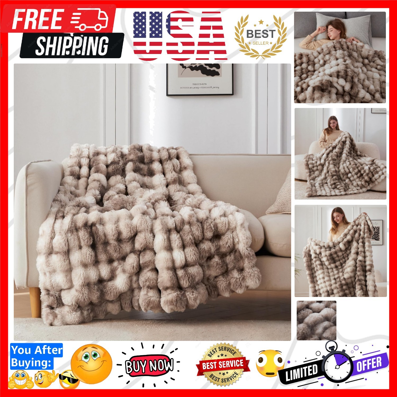 Machine Washable Faux Fur Throw Blanket 50x60, Tie Dye Brown - Easy Care Luxury gallery
